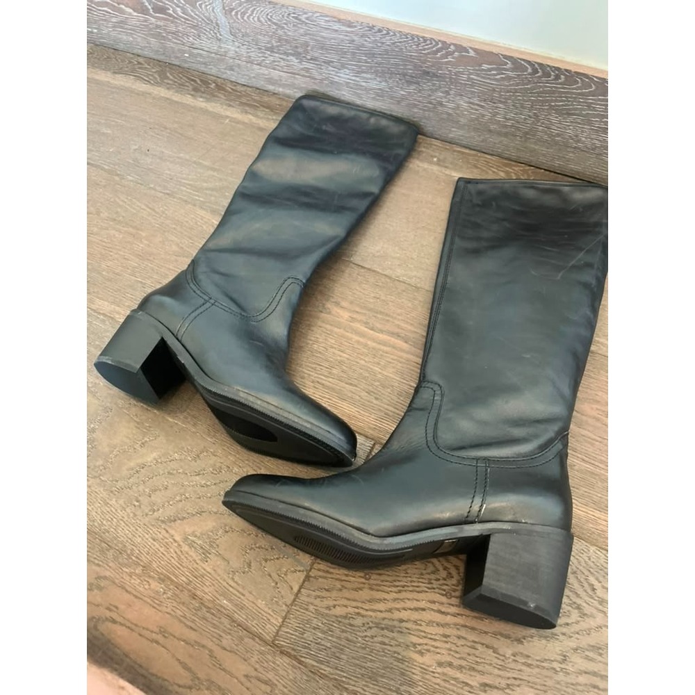 Sam Edelman Loren Black Leather Mid Calf Boots Womens US 8.5 M Block Heel